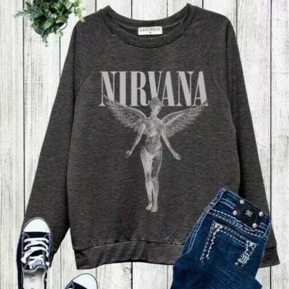 Sweaters - Nirvana Utero Graphic Band Sweater fall Charcoal